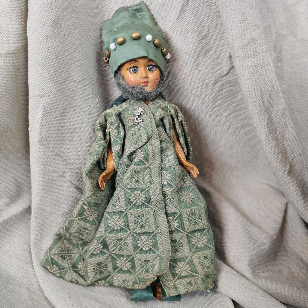 Antique 1930s Bearded Women Doll Wizard Weird Art Deco Handmade Arts & Crafts